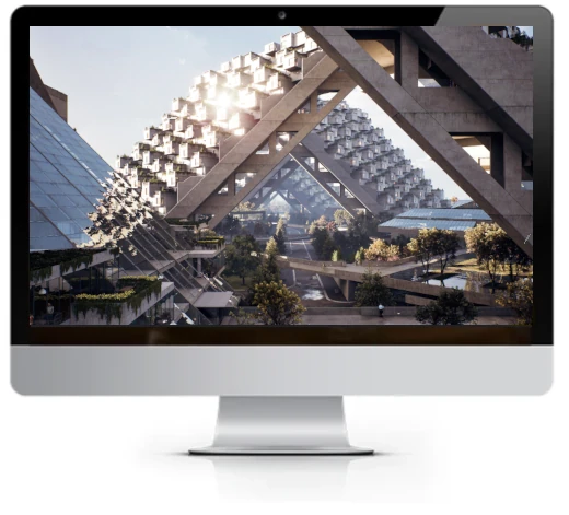 monitor with hillside project 3D scene