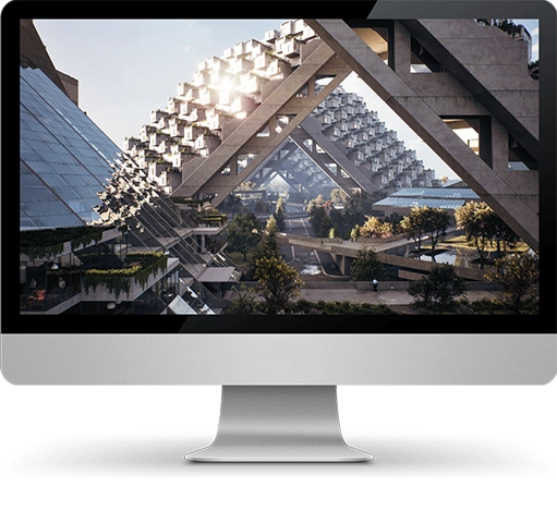 monitor with hillside project 3D scene