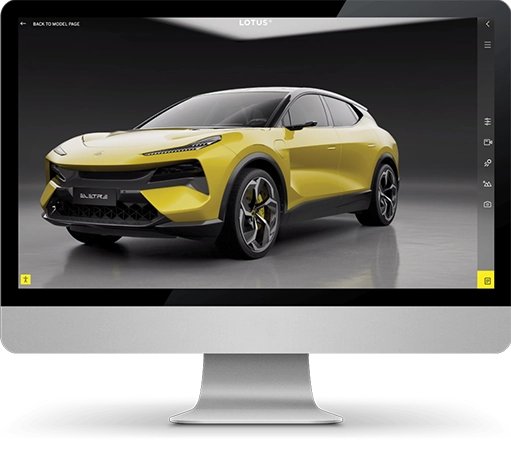 monitor with Lotus car 3D Configurator