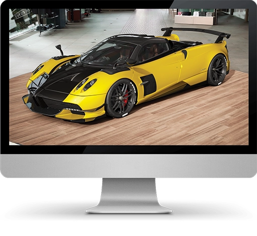 monitor with Pagani car 3D Configurator